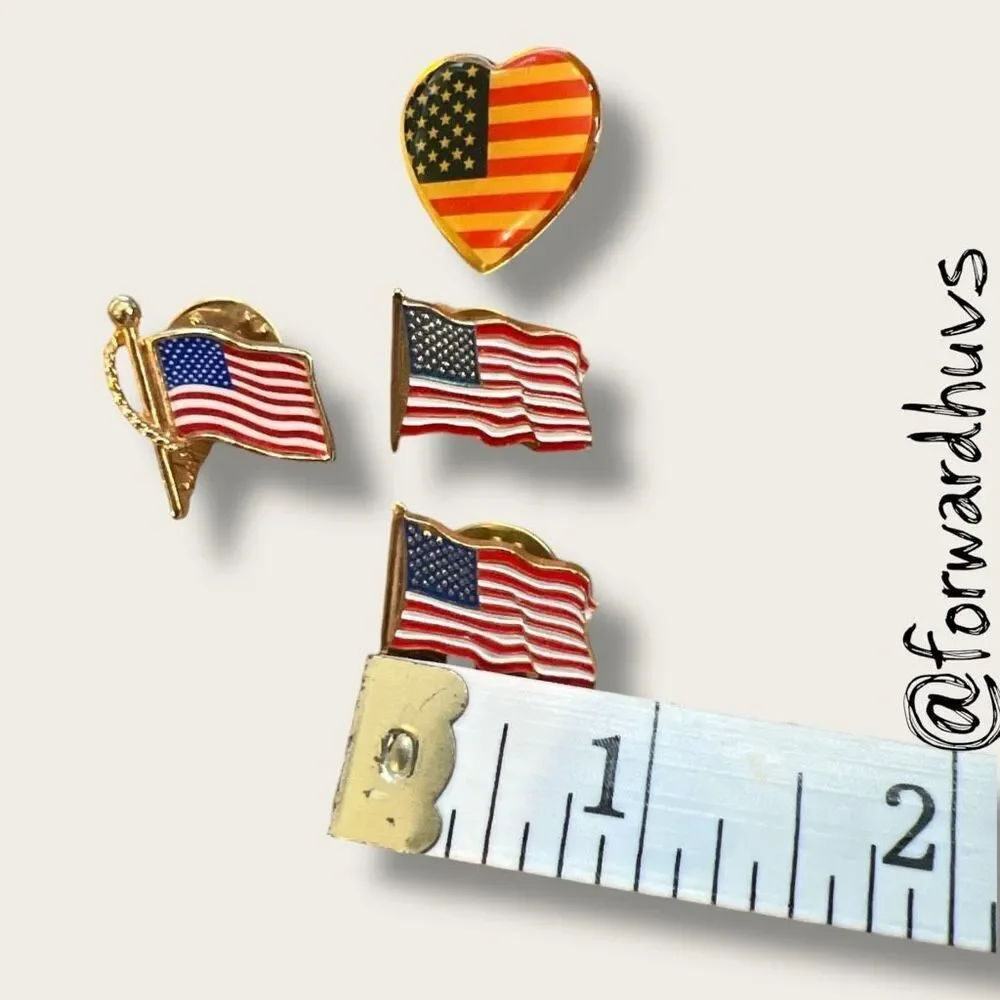 American Flag Lapel Pins – Set of 4 – Patriotic Red, White & Blue